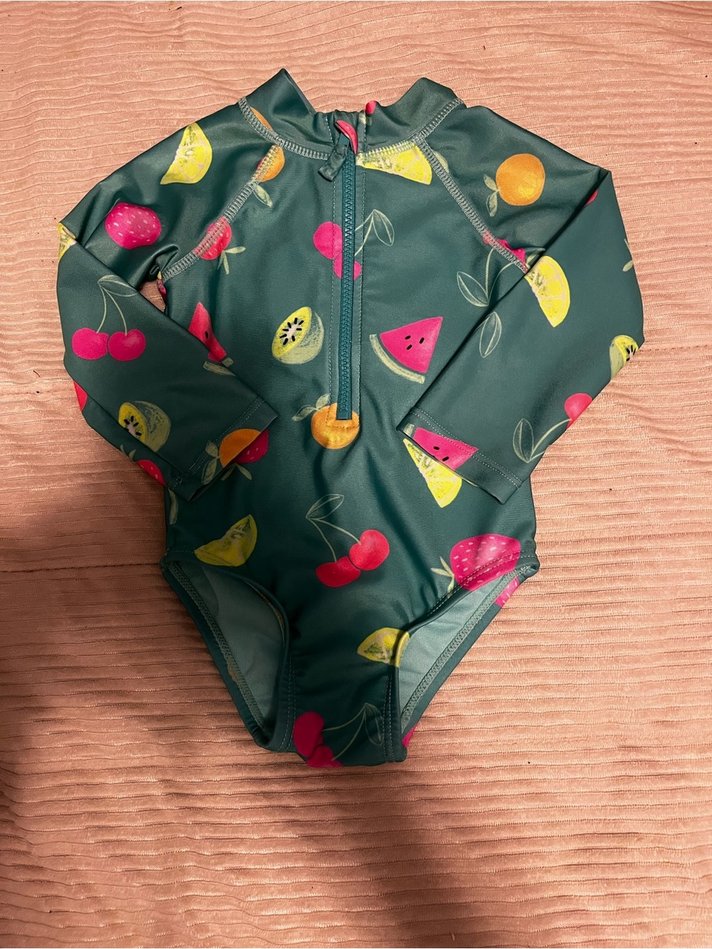 jumping beans Dark Green Fruit-Print Long Sleeve One-Piece Swimsuit